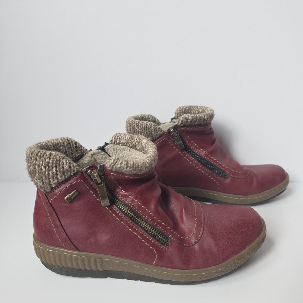 Spring Step Cleora BX Boots Womens Size 7.5 Red Leather Ankle Faux Fur Lined